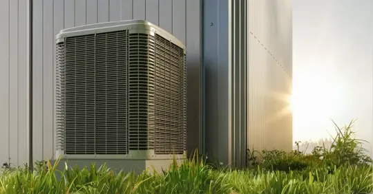 Brand new heat pump installed at the back of the house