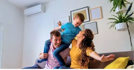 Happy family spending quality time at home together.